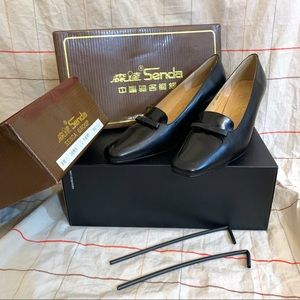 Senda 100% Black Real Leather Heels